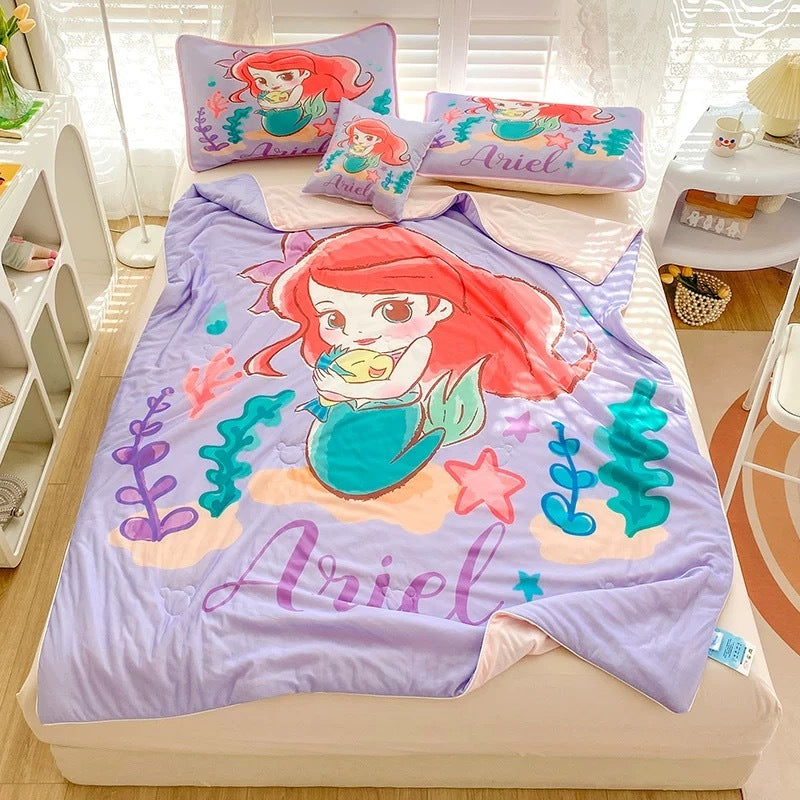 Selimut Dingin Bahan Cool Silk 150x200cm Super Lembut Sejuk Anti Gerah Motif Ariel Elsa Spiderman
