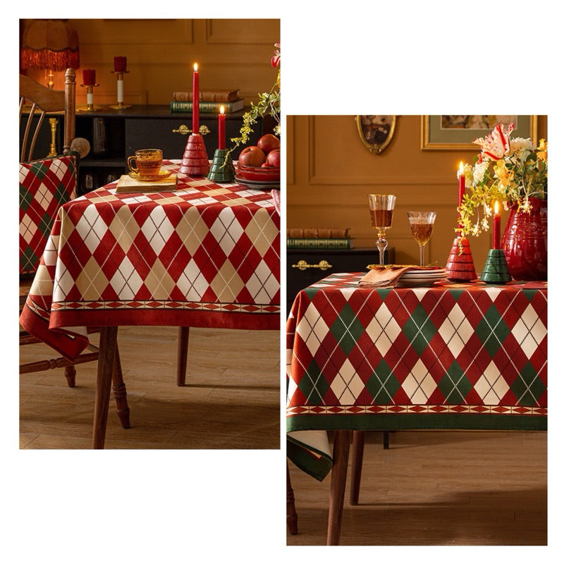 Taplak Meja Makan Kain Dekorasi Natal Tahun Baru Imlek Motif Argyle