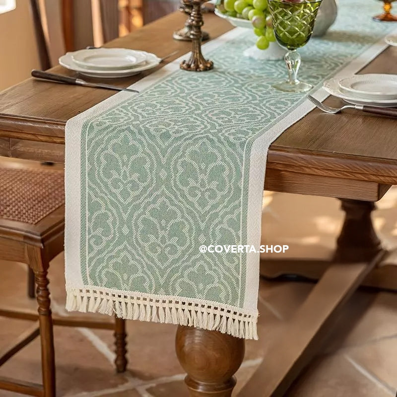 Table Runner Raya - Taplak Meja Makan Linen Estetik Motif Raya | Alas Meja Tamu Minimalis