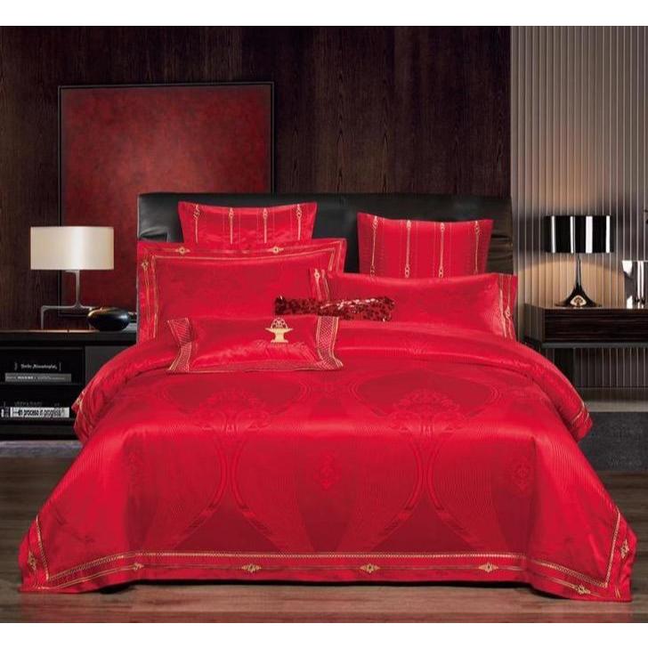 Bed Cover Pengantin Baru Silk Sutera Warna Merah King Size 180x200x40cm