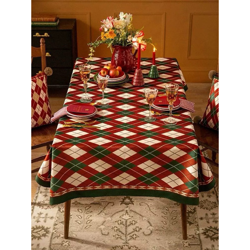 Taplak Meja Makan Kain Dekorasi Natal Tahun Baru Imlek Motif Argyle