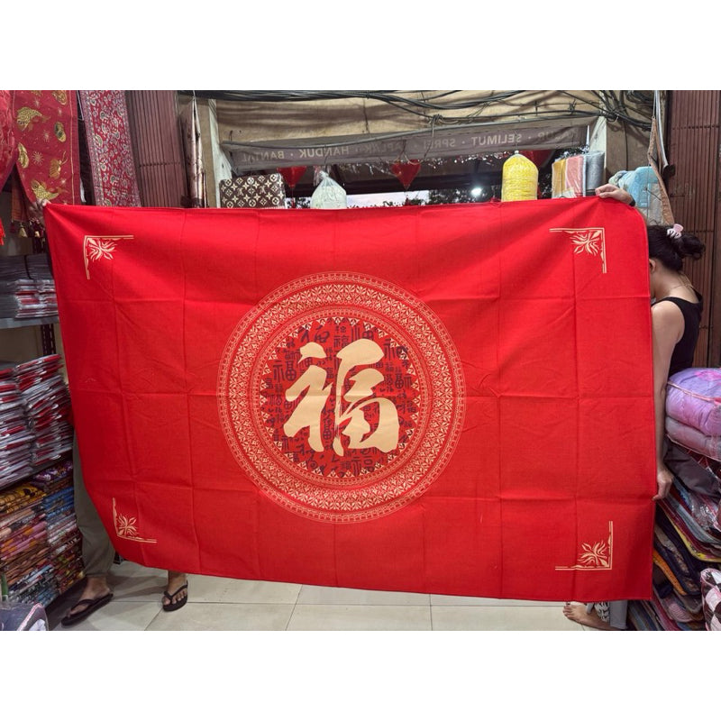 Taplak Meja Makan Imlek Merah 140x220cm - Dekorasi Rumah Tahun Baru Cina