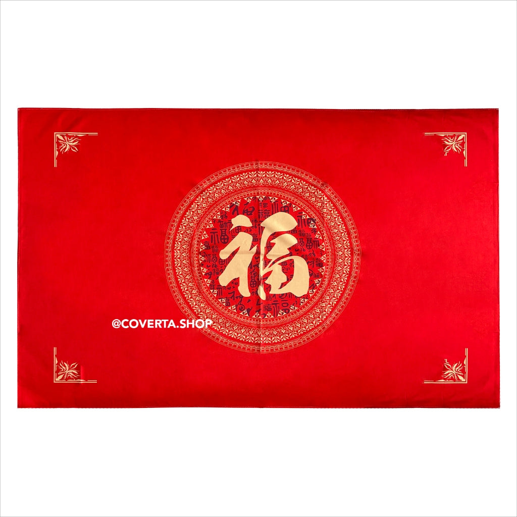 Taplak Meja Makan Imlek Merah 140x220cm - Dekorasi Rumah Tahun Baru Cina