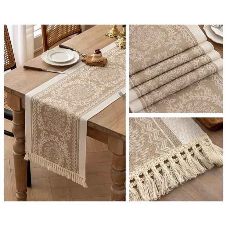 Table Runner Raya - Taplak Meja Makan Linen Estetik Motif Raya | Alas Meja Tamu Minimalis