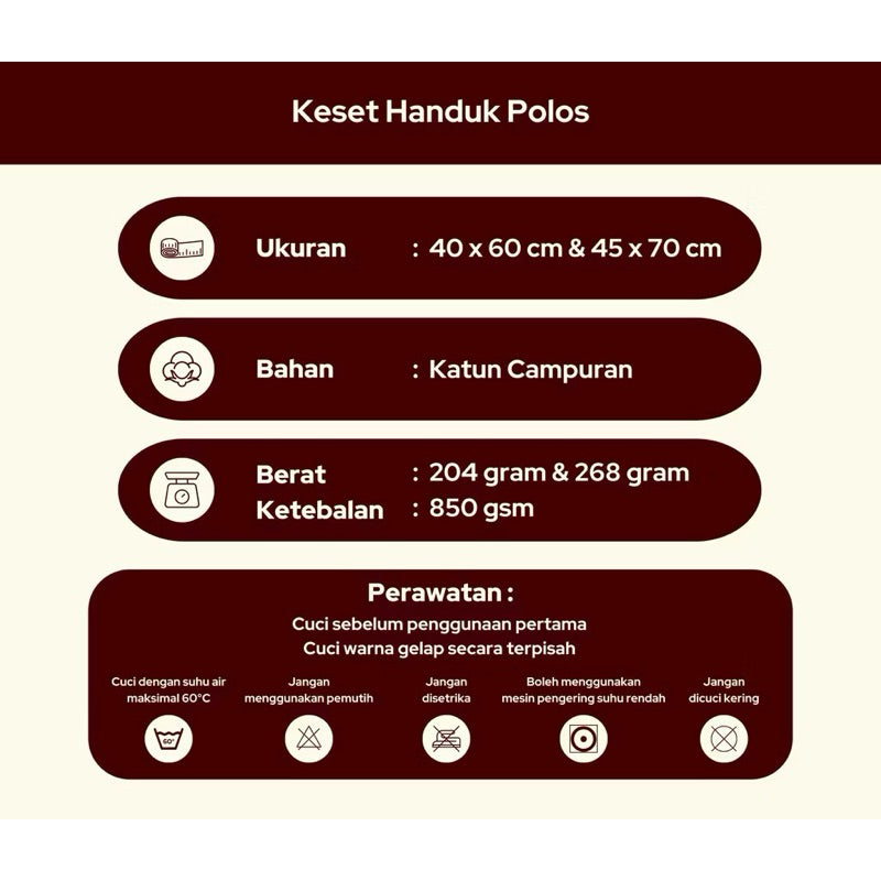 Keset Kamar Mandi Serap Air / Kesed Kaki Menyerap Air / Keset Handuk Polos Natural