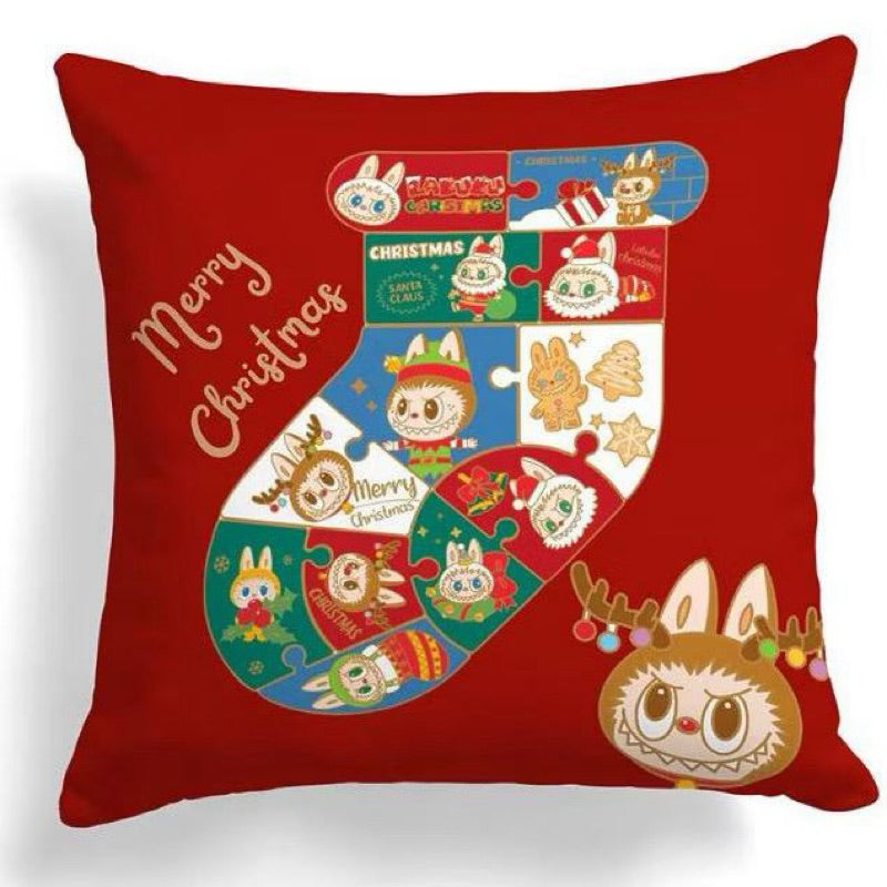 Sarung Bantal Kursi Sofa Natal 40x40cm Motif Labubu Dekorasi Christmas