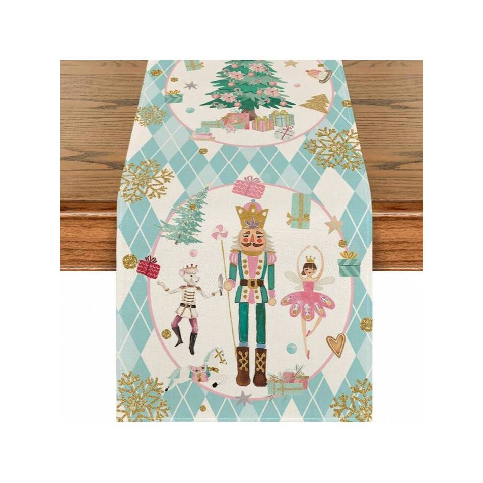 Table Runner Christmas Motif Natal Nutcracker Taplak Meja Makan Kain