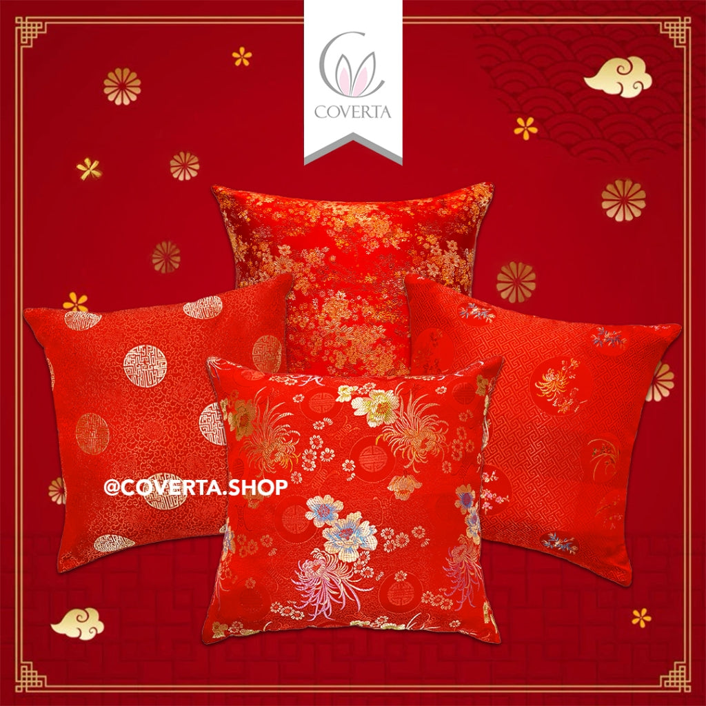 Sarung Bantal 45x45 cm Sofa Imlek Motif Merah Emas Elegan – Dekorasi Rumah Tahun Baru