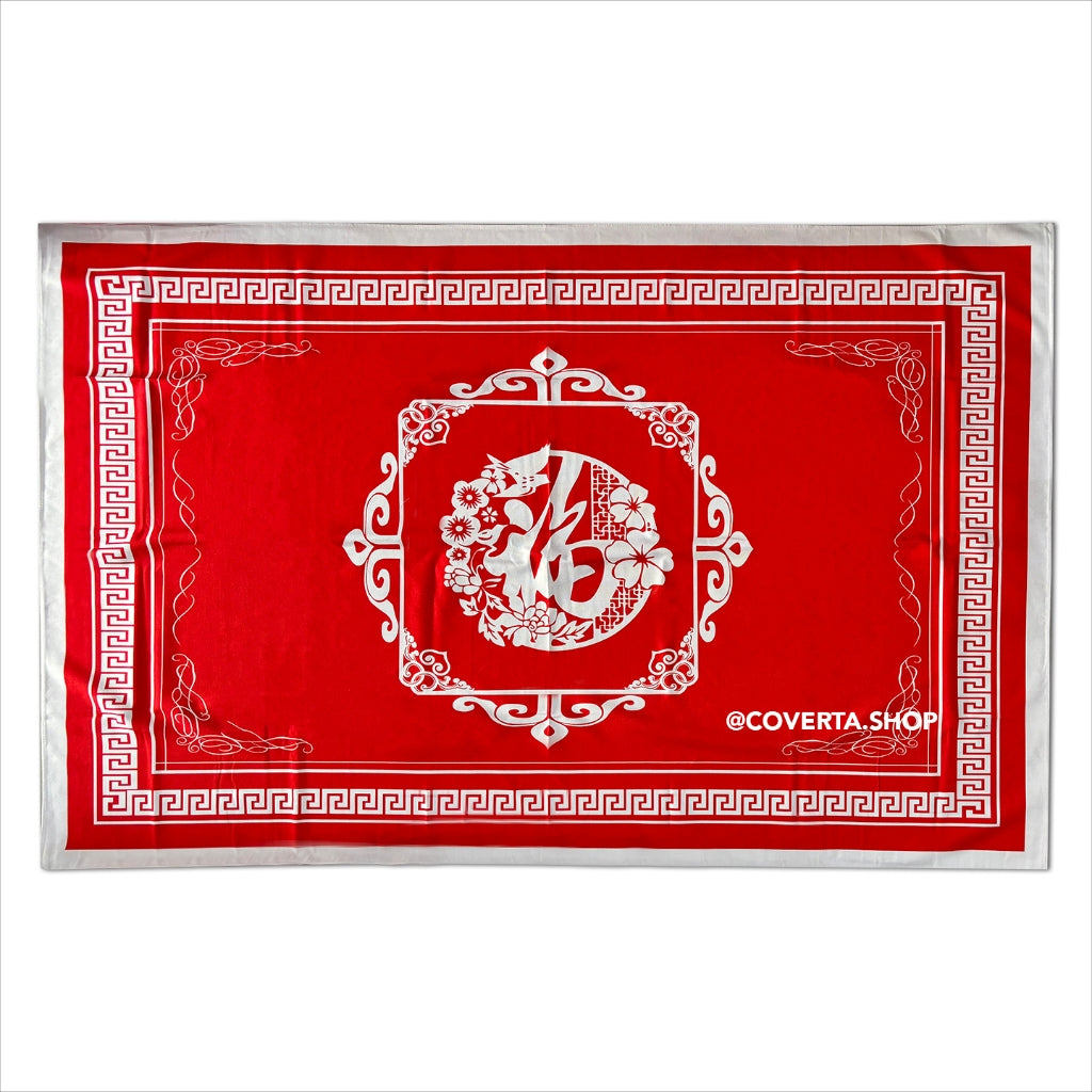 Taplak Meja Makan Imlek Merah 140x220cm - Dekorasi Rumah Tahun Baru Cina