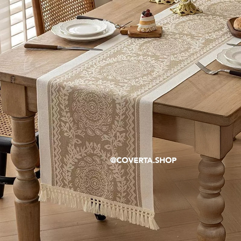 Table Runner Raya - Taplak Meja Makan Linen Estetik Motif Raya | Alas Meja Tamu Minimalis