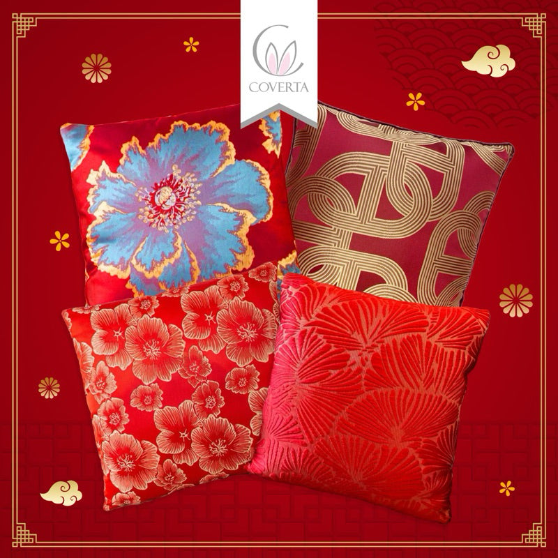 Sarung Bantal Sofa 45x45 Merah Motif Imlek Dekorasi Rumah