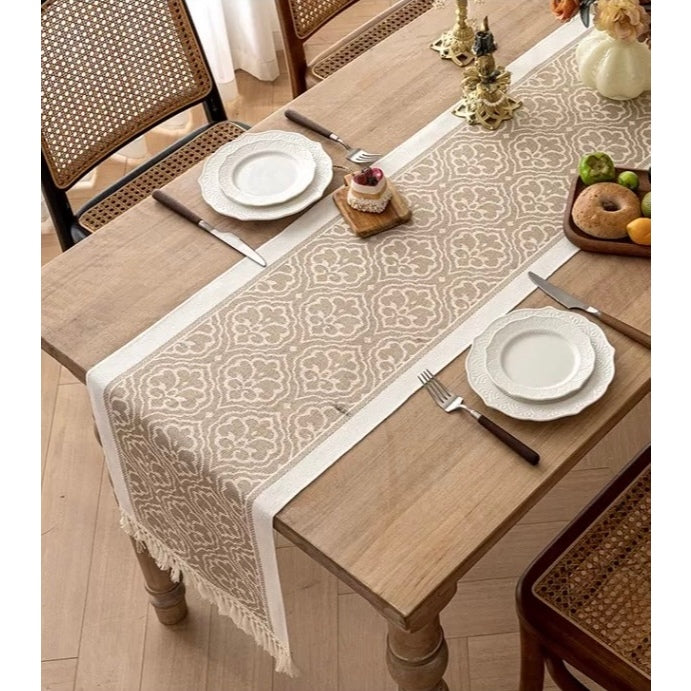 Table Runner Raya - Taplak Meja Makan Linen Estetik Motif Raya | Alas Meja Tamu Minimalis
