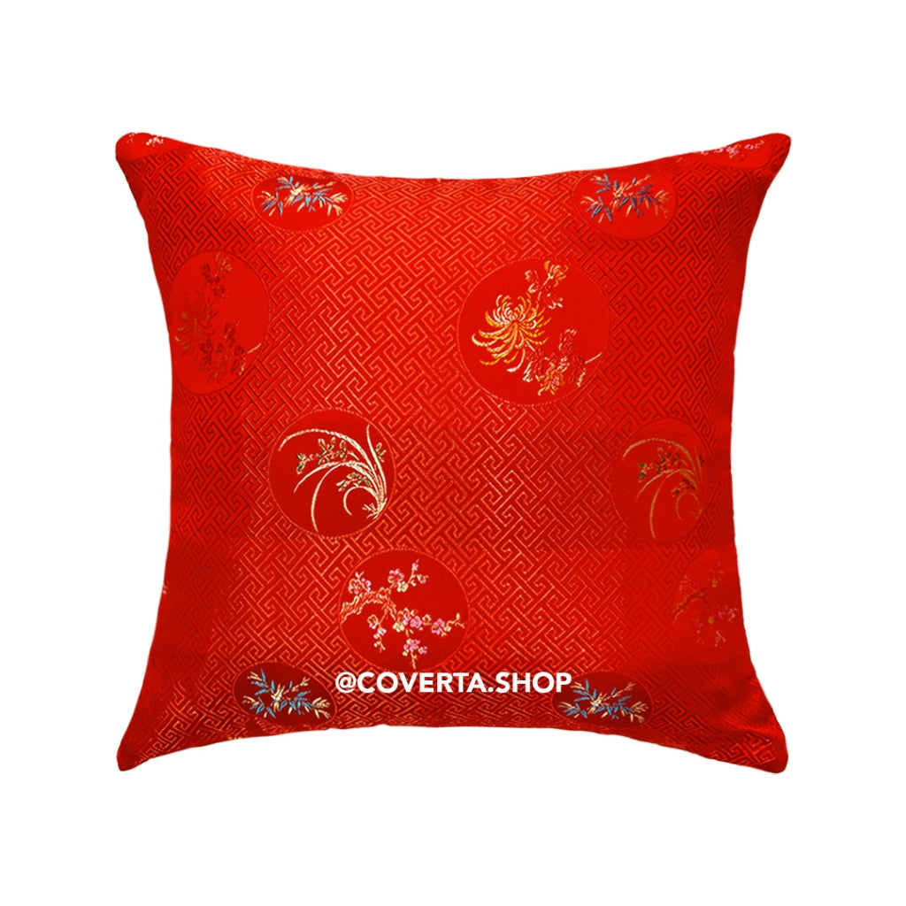 Sarung Bantal 45x45 cm Sofa Imlek Motif Merah Emas Elegan – Dekorasi Rumah Tahun Baru