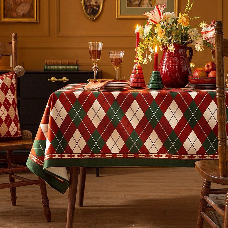 Taplak Meja Makan Kain Dekorasi Natal Tahun Baru Imlek Motif Argyle