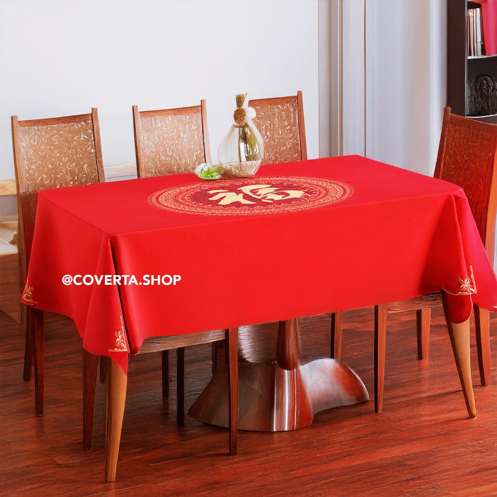 Taplak Meja Makan Imlek Merah 140x220cm - Dekorasi Rumah Tahun Baru Cina