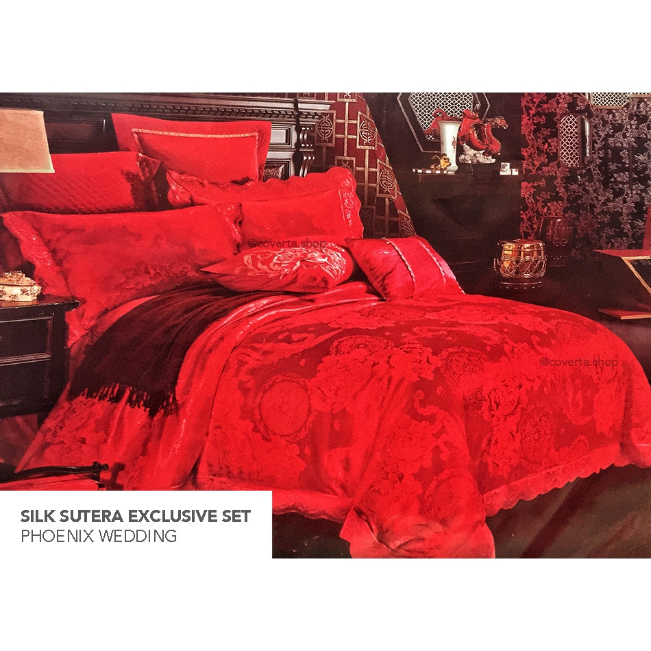 Bed Cover Pengantin Baru Silk Sutera Warna Merah King Size 180x200x40cm