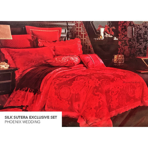 Bed Cover Pengantin Baru Silk Sutera Warna Merah King Size 180x200x40cm