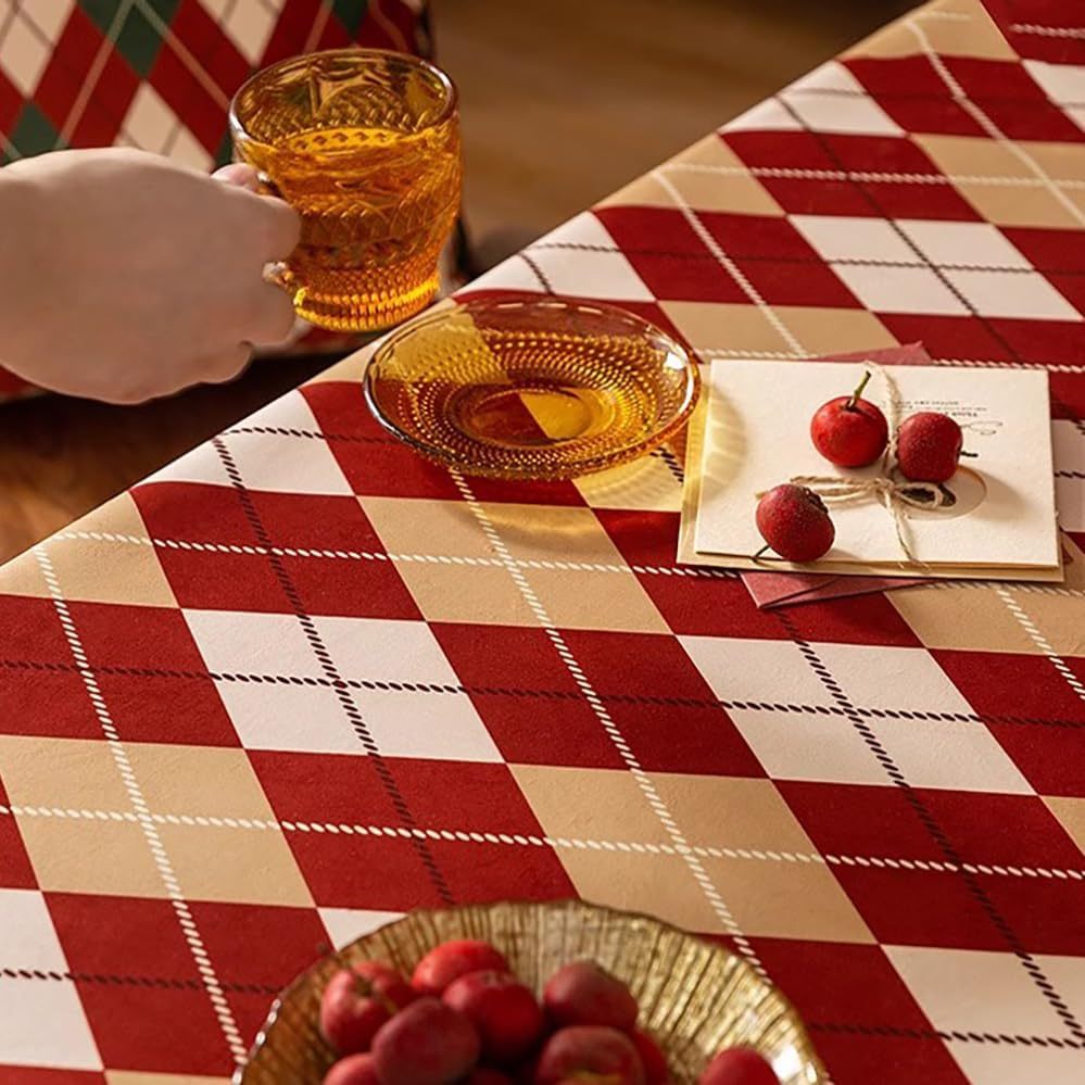 Taplak Meja Makan Kain Dekorasi Natal Tahun Baru Imlek Motif Argyle
