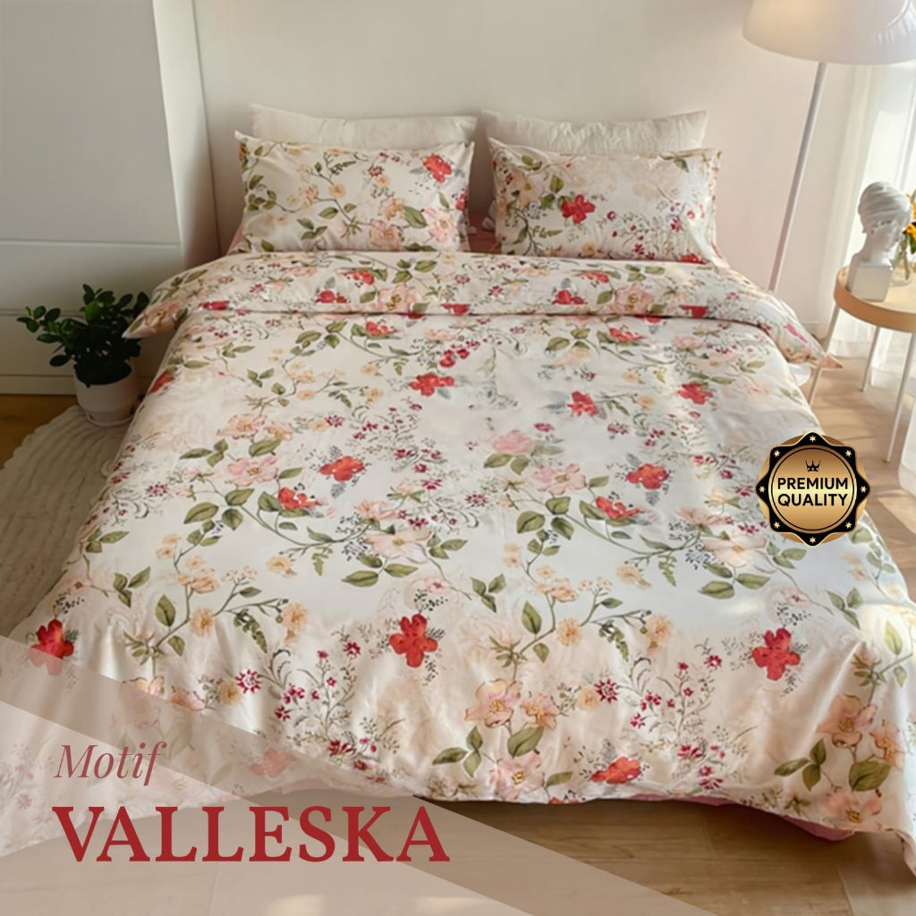 Bedcover Set Katun Motif Bunga 160/180/200x200x30cm