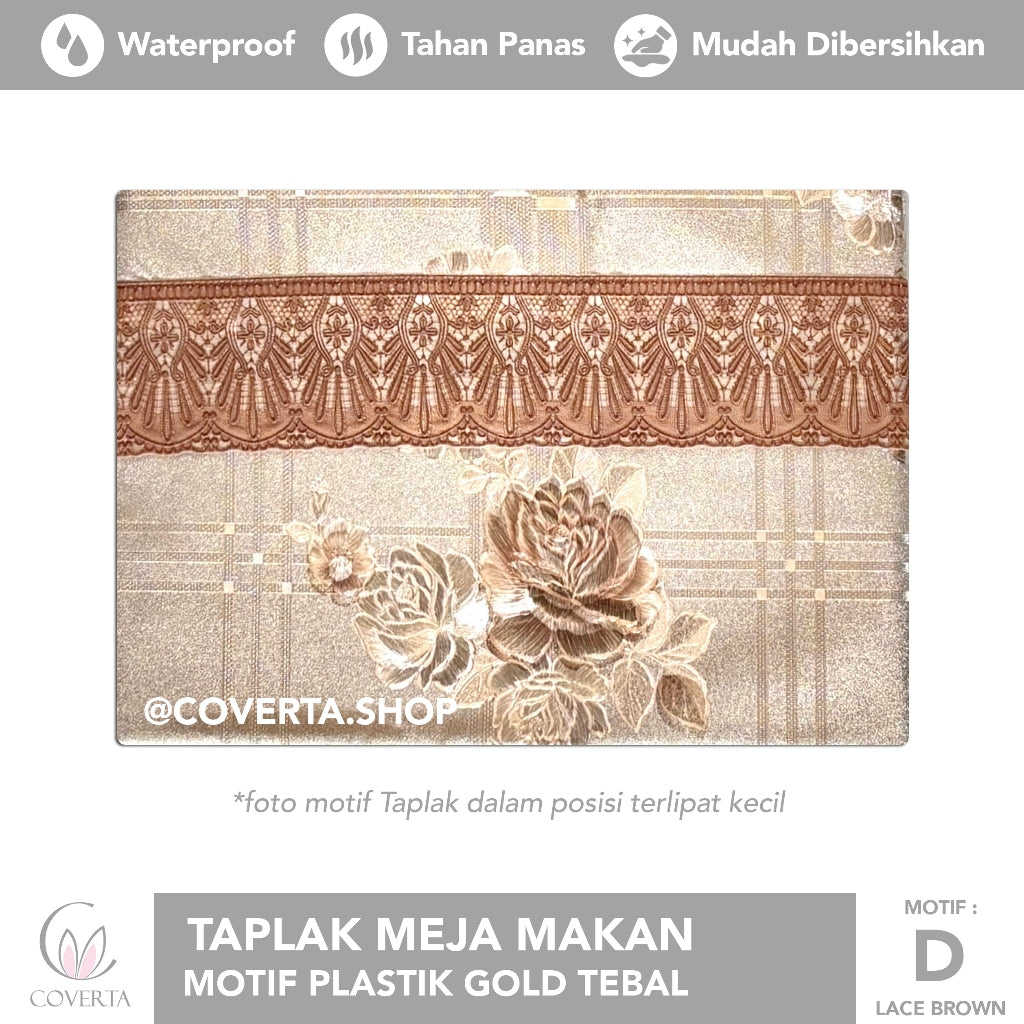 Taplak Meja Makan Motif Plastik Gold Tebal