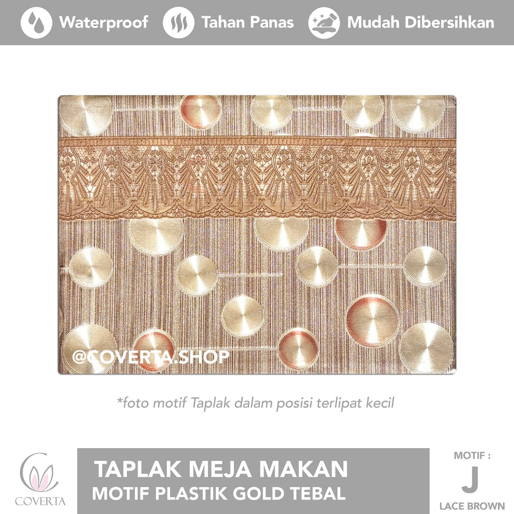 Taplak Meja Makan Motif Plastik Gold Tebal