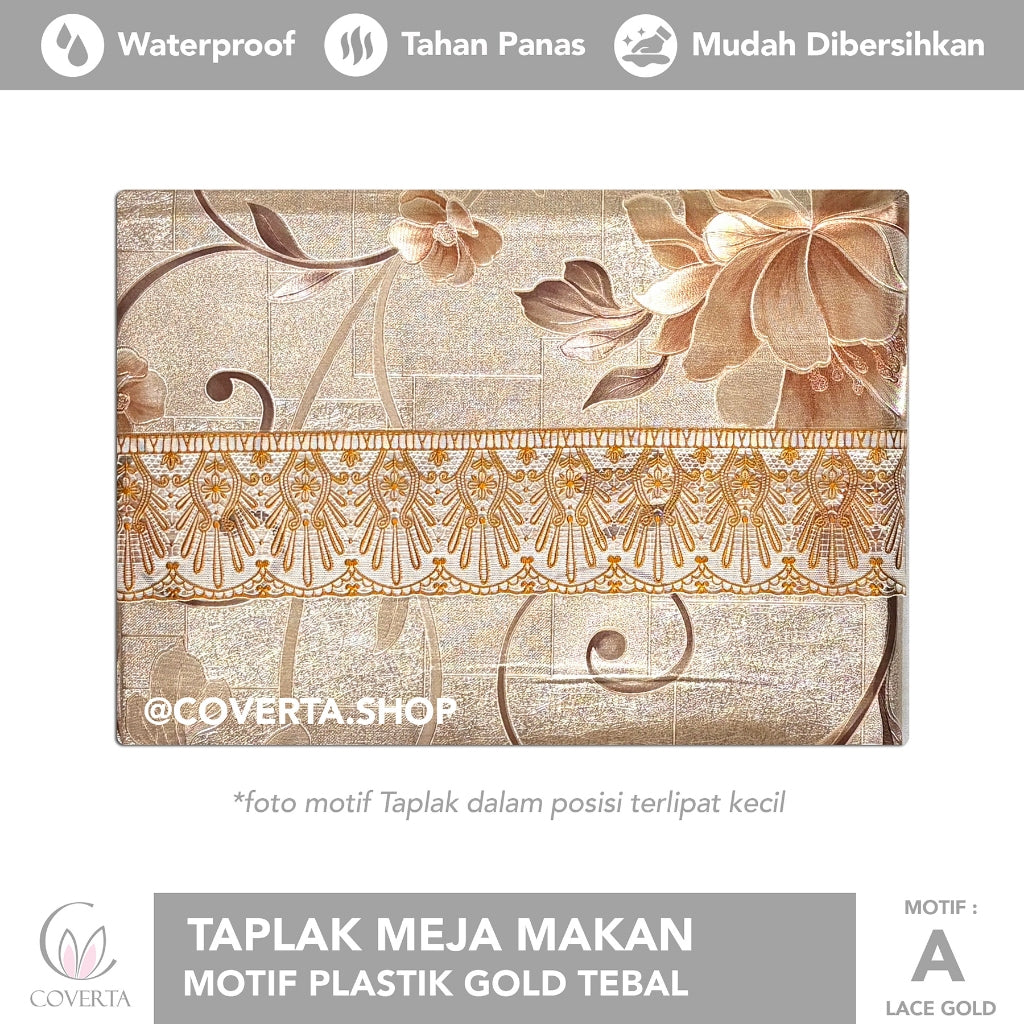 Taplak Meja Makan Motif Plastik Gold Tebal