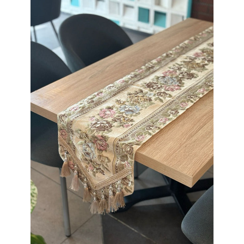 Table Runner Elegan Belgian Floral - Taplak Meja Panjang Premium Untuk Ruang Makan dan Ruang Tamu