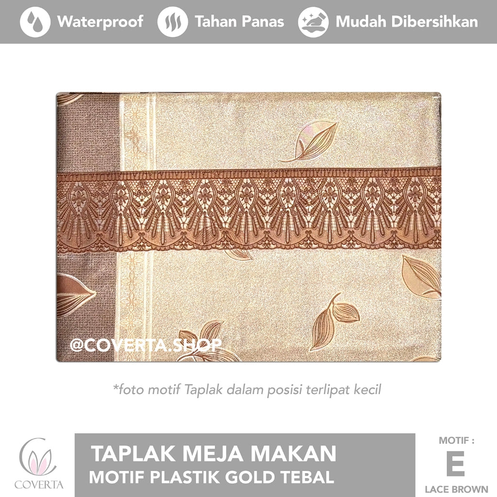 Taplak Meja Makan Motif Plastik Gold Tebal