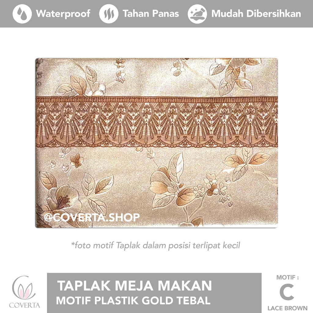 Taplak Meja Makan Motif Plastik Gold Tebal