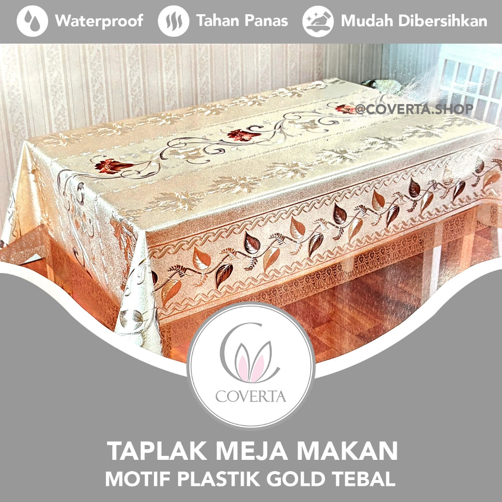 Taplak Meja Makan Motif Plastik Gold Tebal