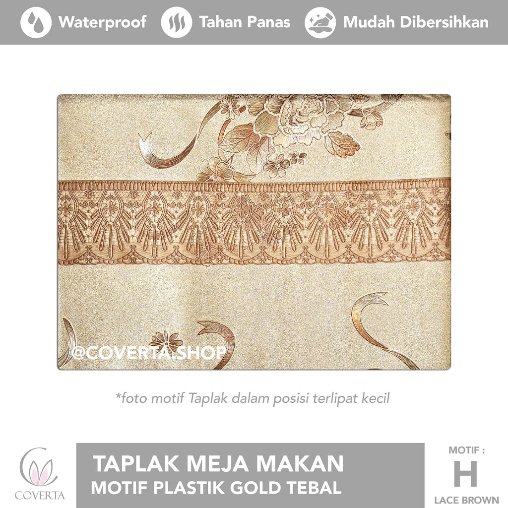 Taplak Meja Makan Motif Plastik Gold Tebal