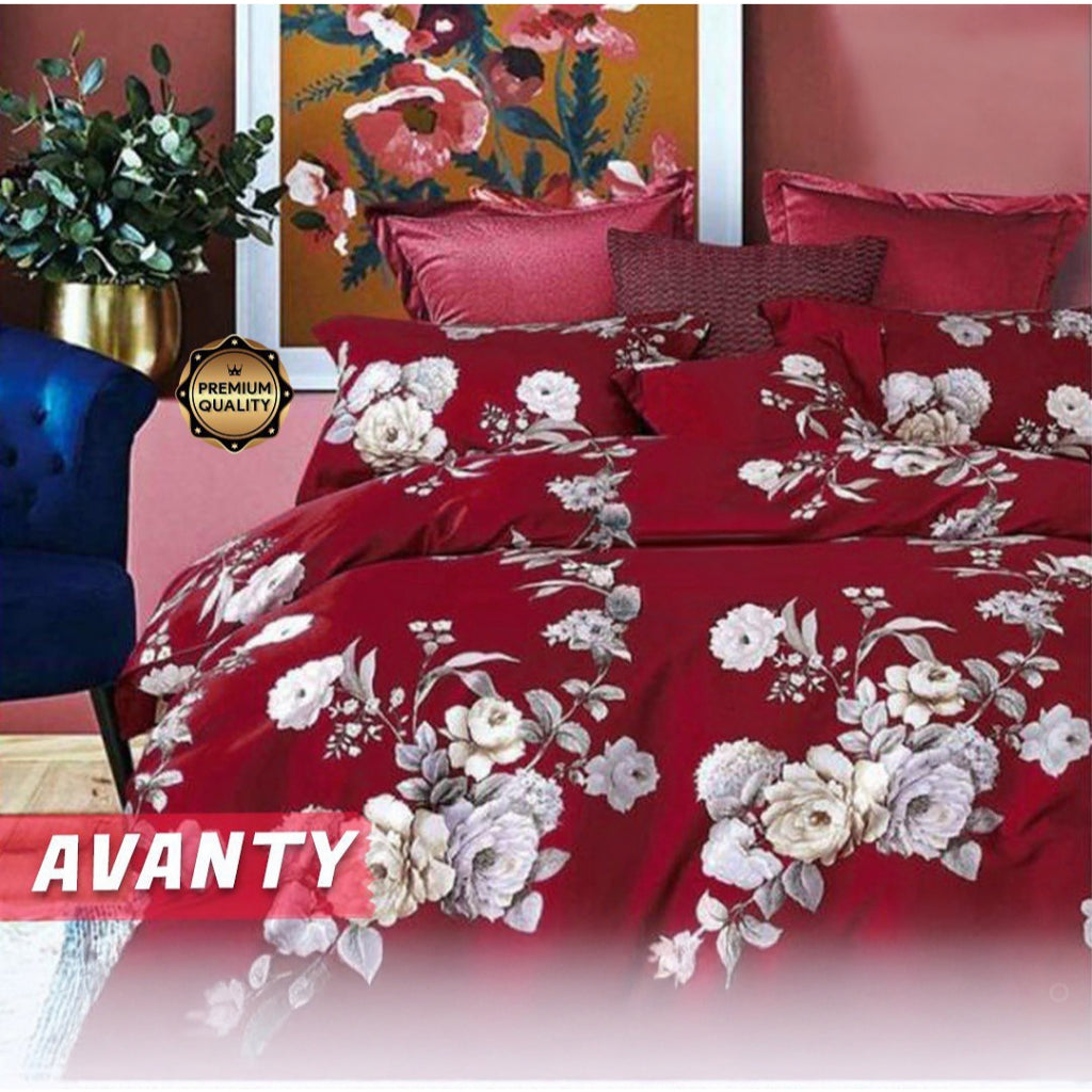 BedCover PENGANTIN Katun Set 180x200x30cm - King Size - MERAH BUNGA