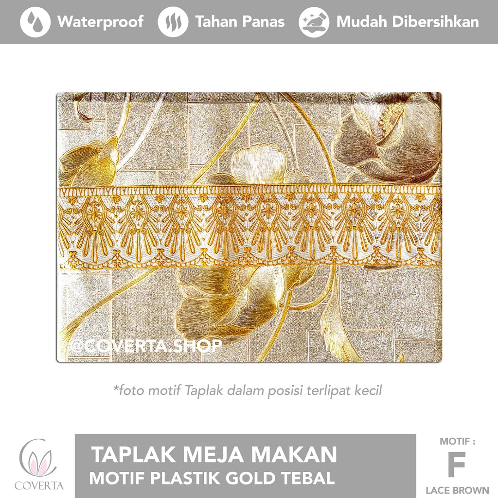 Taplak Meja Makan Motif Plastik Gold Tebal