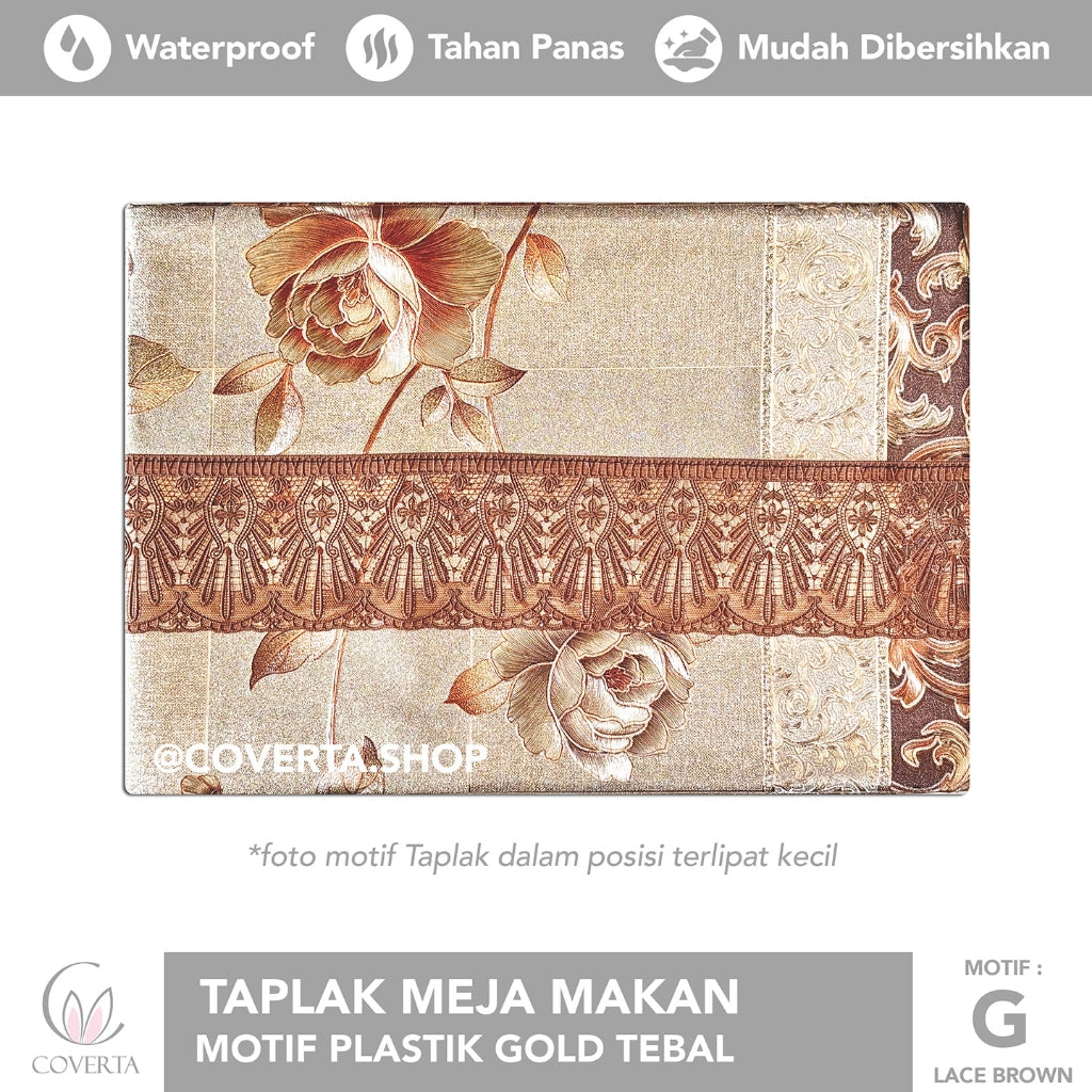 Taplak Meja Makan Motif Plastik Gold Tebal