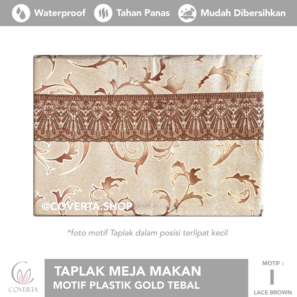 Taplak Meja Makan Motif Plastik Gold Tebal