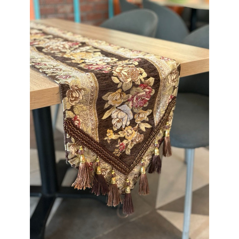 Table Runner Elegan Belgian Floral - Taplak Meja Panjang Premium Untuk Ruang Makan dan Ruang Tamu
