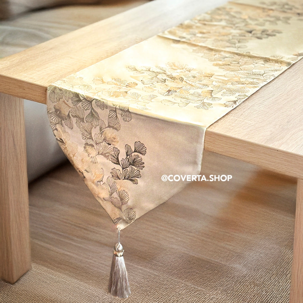 Table Runner Ginkgo - Taplak Meja Makan Estetik Motif Ginkgo | Alas Meja Tamu Minimalis