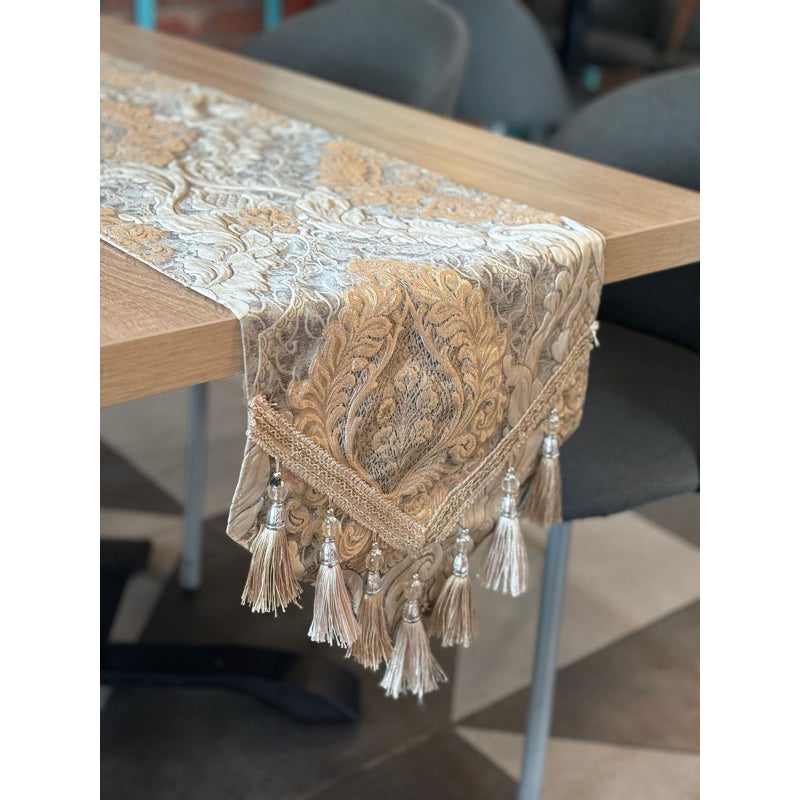 Table Runner Victorian Elegan Taplak Meja Panjang Motif Mewah untuk Dekorasi Ruang Tamu & Makan