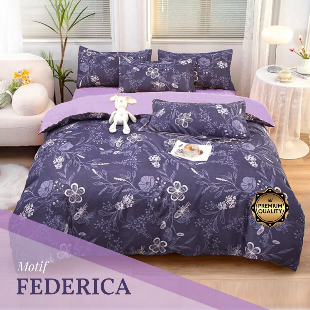 Set Bedcover Katun King Size 180x200x30cm Motif Kombinasi