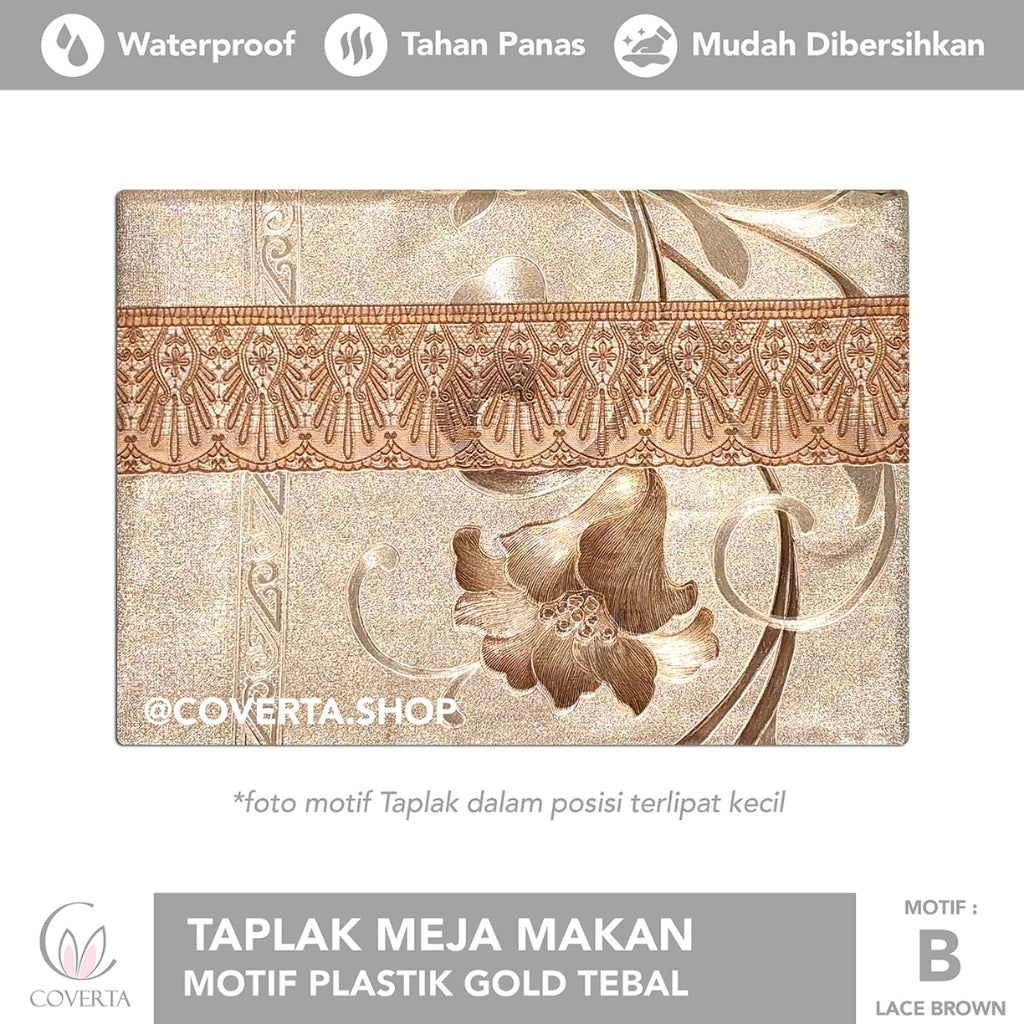 Taplak Meja Makan Motif Plastik Gold Tebal