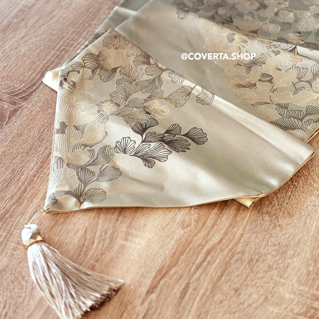 Table Runner Ginkgo - Taplak Meja Makan Estetik Motif Ginkgo | Alas Meja Tamu Minimalis