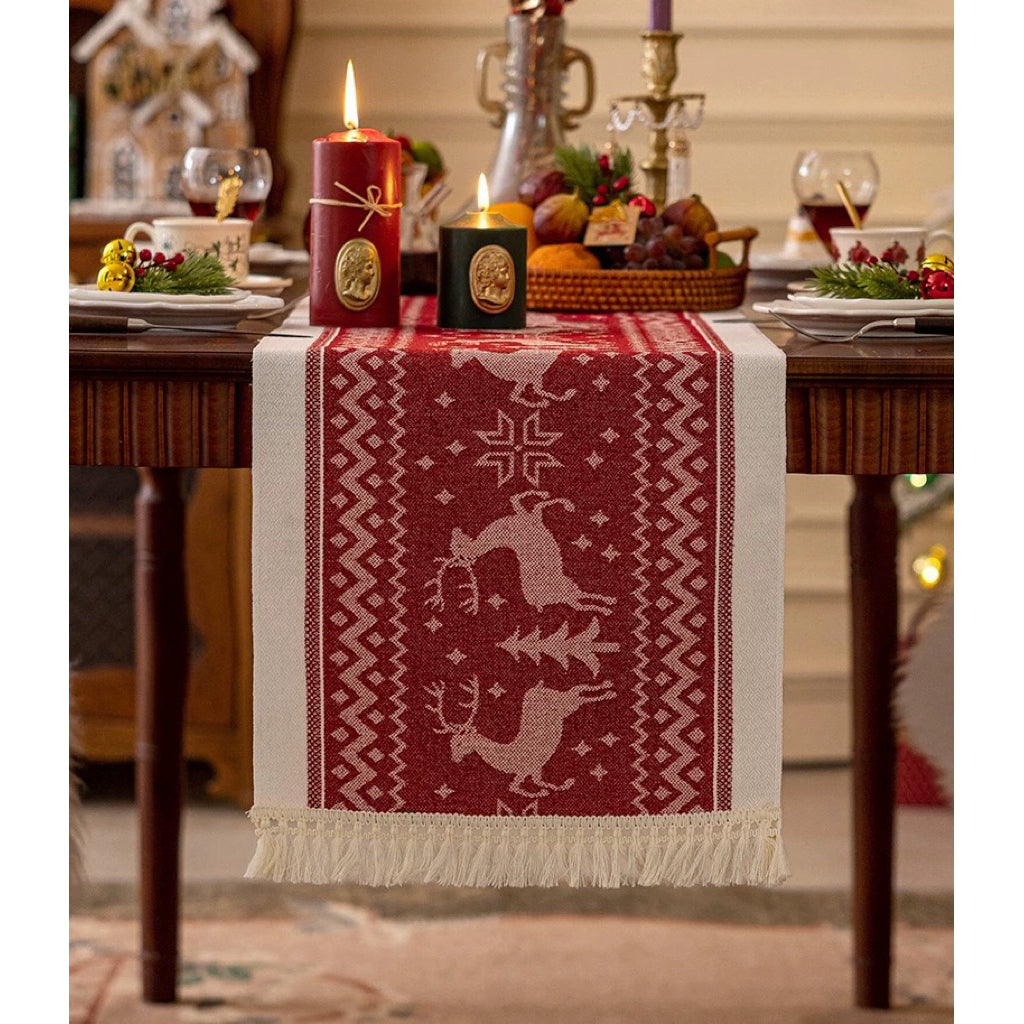 Table Runner Raya Merah | Taplak Meja Natal Estetik Alas Meja Makan & Dekorasi Ruang Tamu