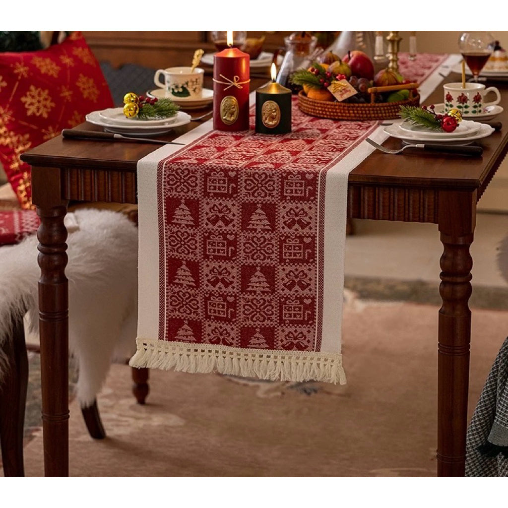 Table Runner Raya Merah | Taplak Meja Natal Estetik Alas Meja Makan & Dekorasi Ruang Tamu