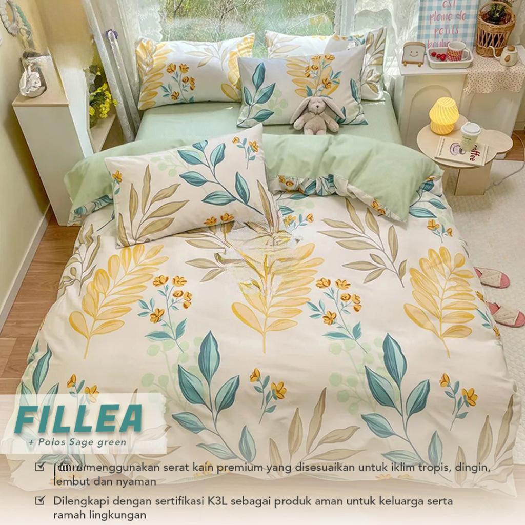Bedcover Set Katun Motif Bunga 160/180/200x200x30cm