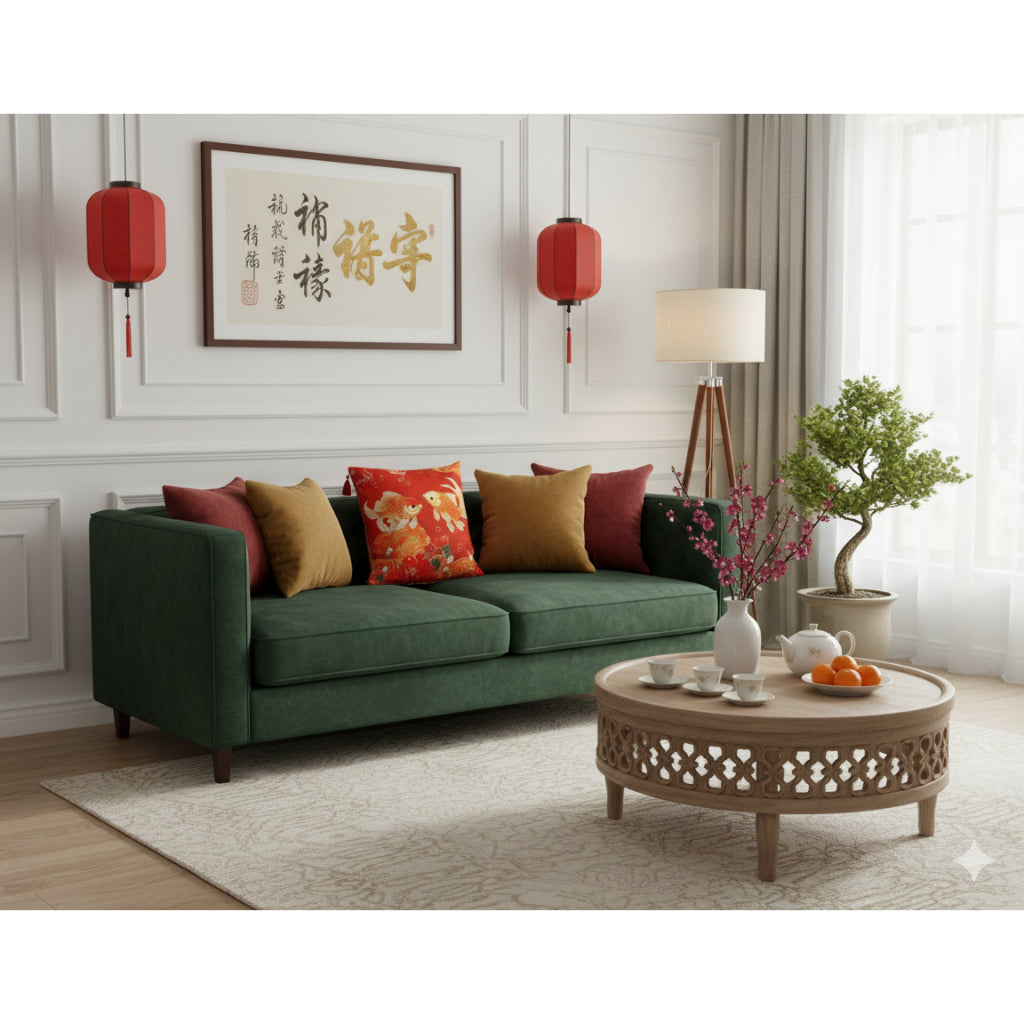 SARUNG BANTAL IMLEK! Cushion Cover Sofa Kursi Merah Elegan Sarban Sincia Motif Gold Fish 45x45cm