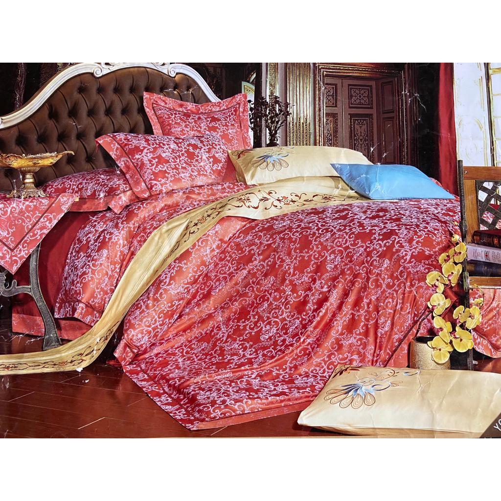 Bed Cover Pengantin Baru Silk Sutera Warna Merah King Size 180x200x40cm