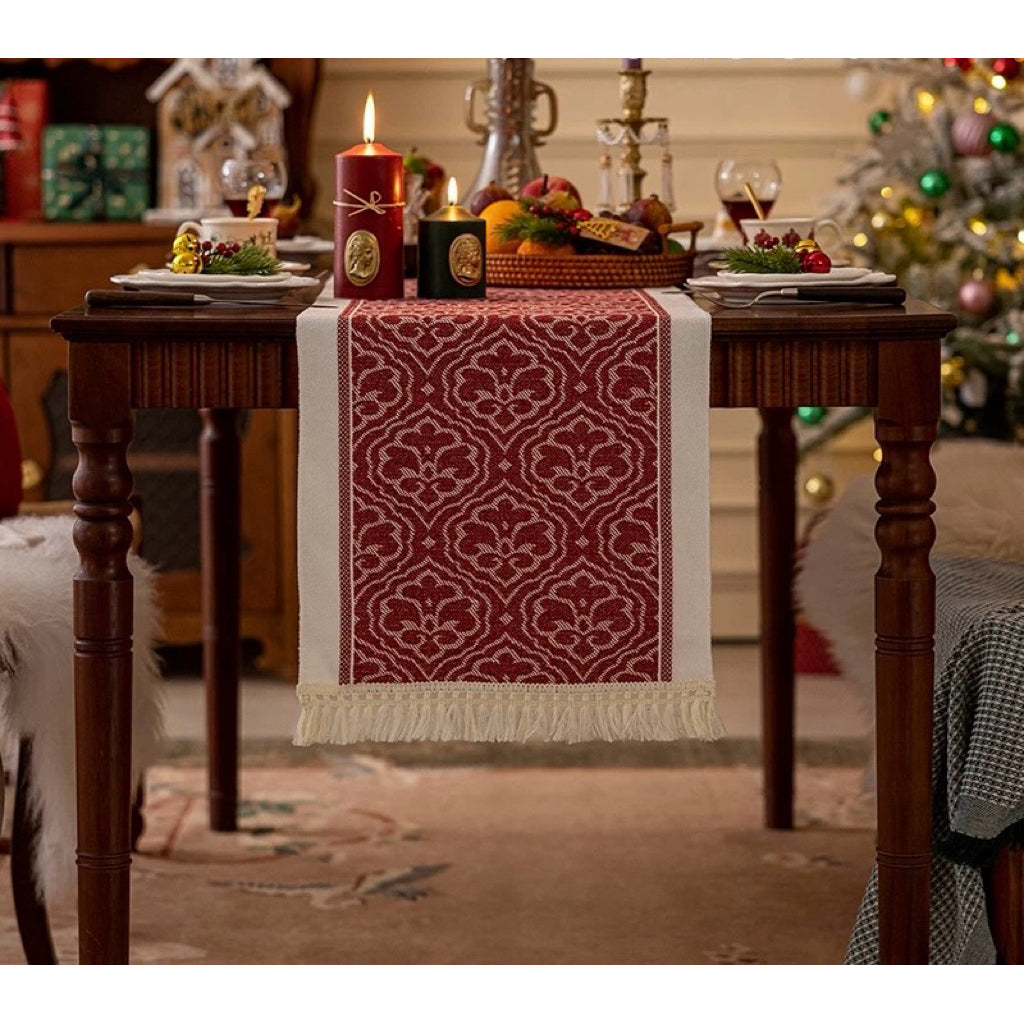 Table Runner Raya Merah | Taplak Meja Natal Estetik Alas Meja Makan & Dekorasi Ruang Tamu