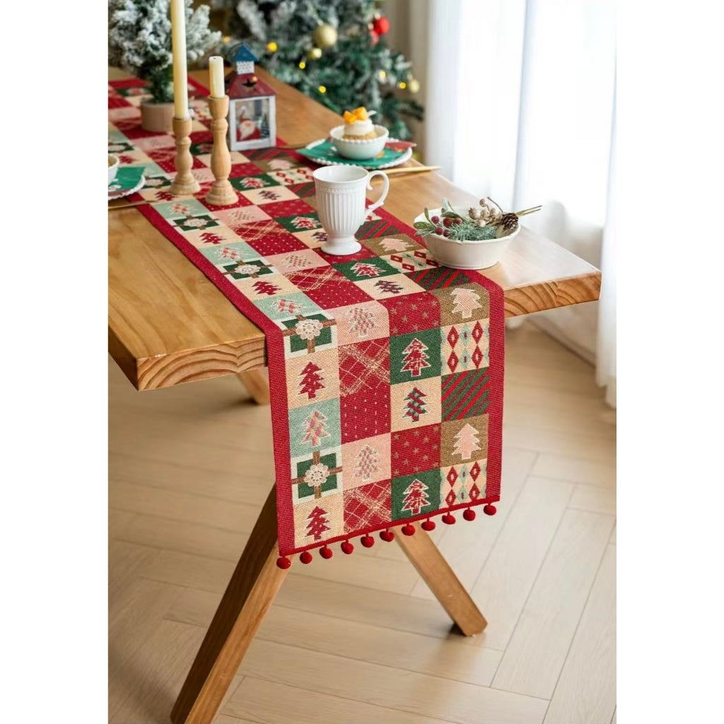 Table Runner Natal | Taplak Meja Panjang Hiasan Meja Christmas Santa Pohon Natal