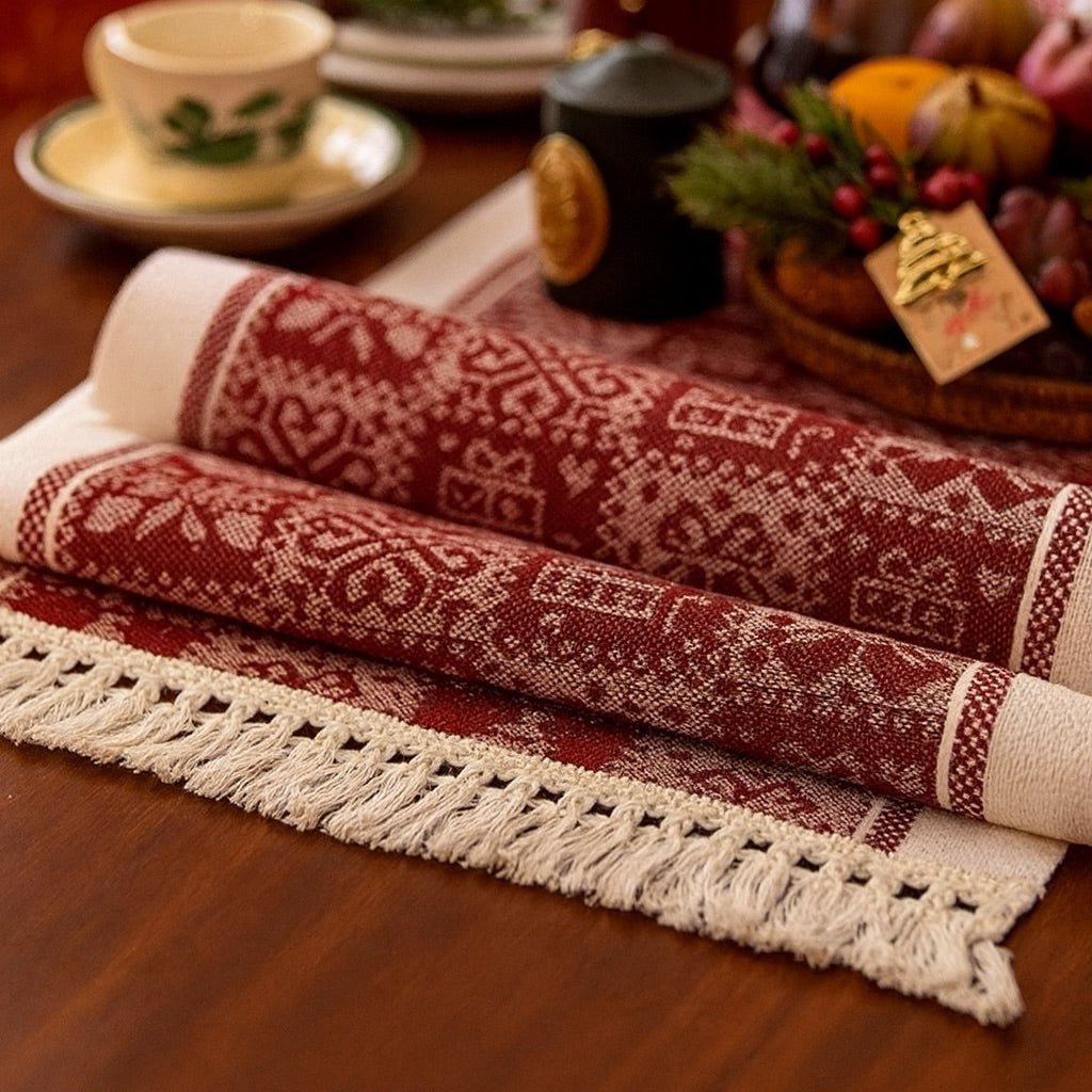 Table Runner Raya Merah | Taplak Meja Natal Estetik Alas Meja Makan & Dekorasi Ruang Tamu