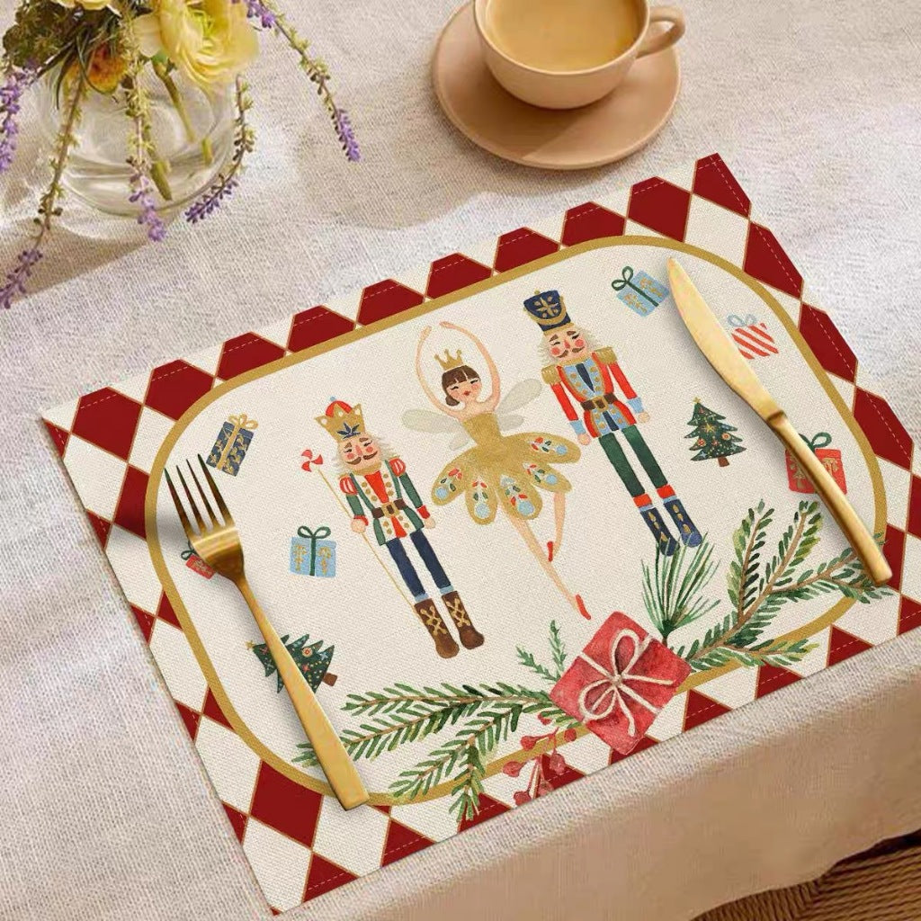 Tatakan Alas Piring Meja Makan Placemat Christmas Motif Nutcracker Dekorasi Natal